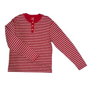 Old Navy Men's Red Stripe Henley Shirt Sz L Casual Weekend Basic Soft Knit Top